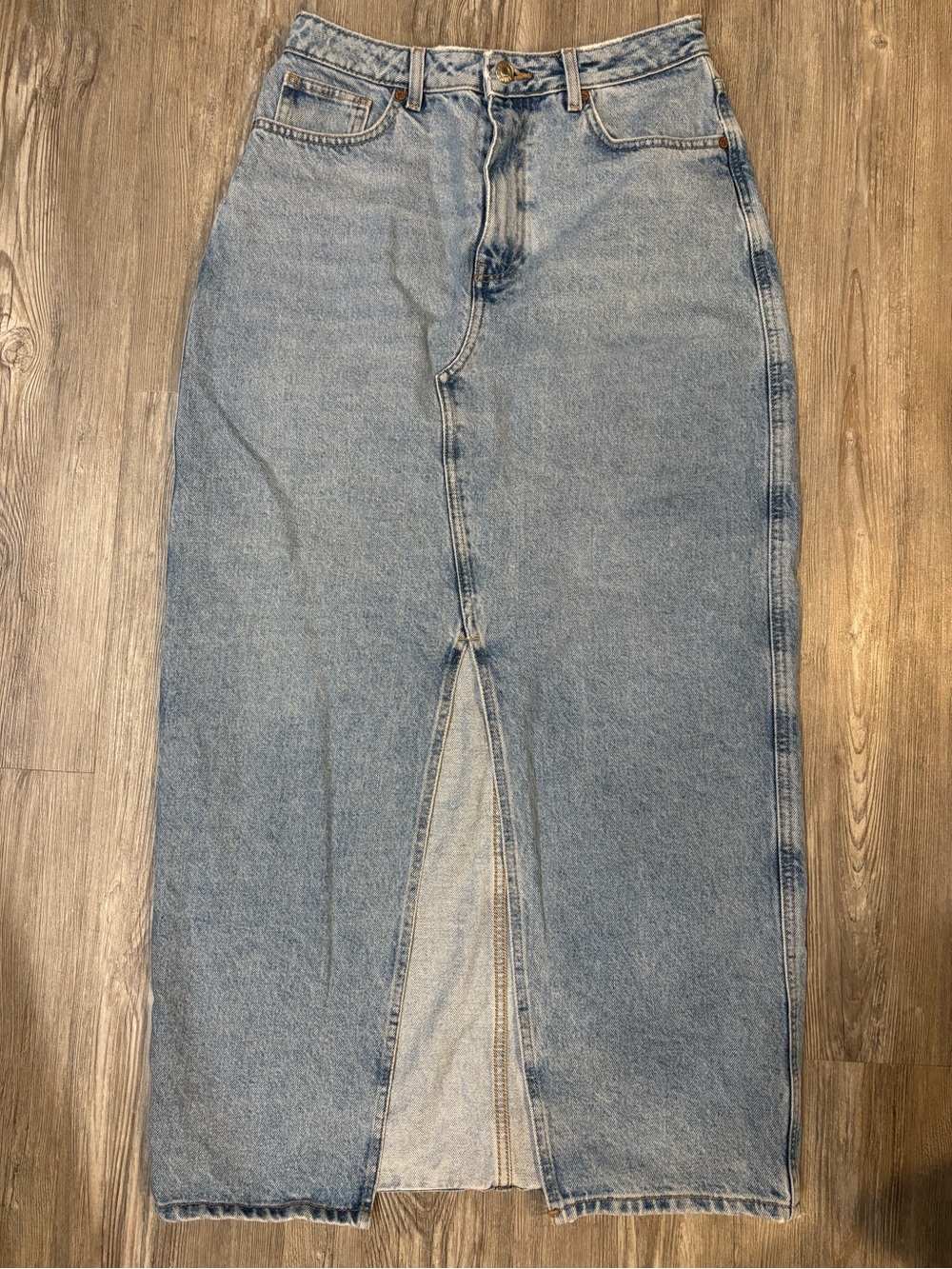 Mango Light Blue Denim Maxi Skirt with Front Slit